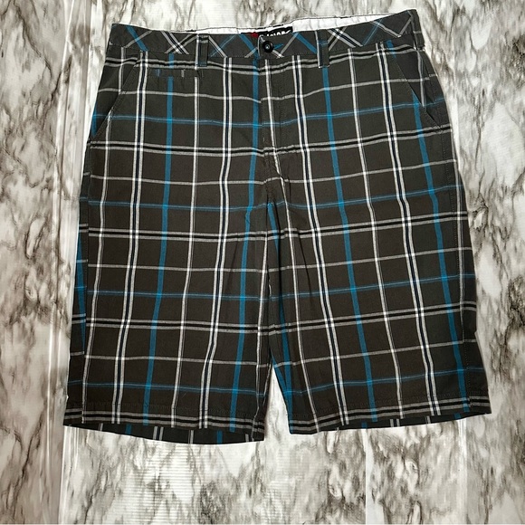 Tony Hawk Mens Sz 38 Blue And Gray Checkered Button Skater Sk8 Shorts Urbancore - Picture 2 of 10